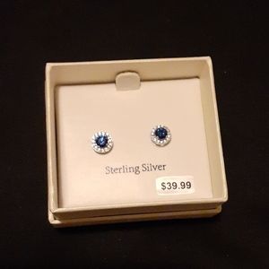 Created Sapphire (blue/wht) Sterling Silver Studs